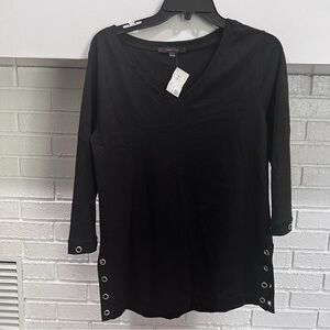 August Silk NWT Sz Small Cotton Pullover Black Tunic Grommet Sides and Sleeves